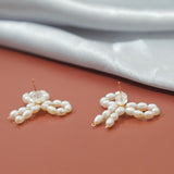 White Pearls Bow Tie Stud Earrings