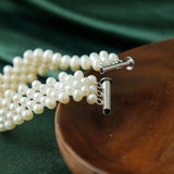 Woven and Widened White Pearl Bracelet