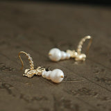 Bowknot Pearl Drop Dangle Zircon Earrings