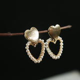 Double Heart Freshwater Pearl Earrings