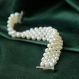 Woven and Widened White Pearl Bracelet