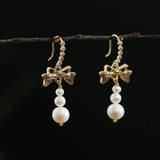 Bowknot Pearl Drop Dangle Zircon Earrings