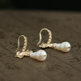 Bowknot Pearl Drop Dangle Zircon Earrings