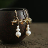 Bowknot Pearl Drop Dangle Zircon Earrings